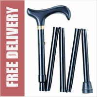 Handbag Size Mini Folding Walking Stick Black